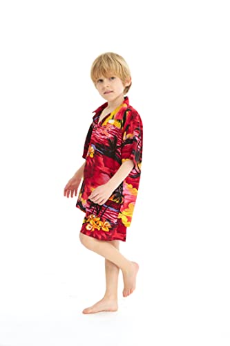Image of Hawaii Hangover Family Matching Hawaiian Clothes, Sunset Red | Family matching Hawaiian outfits, Sunset Red, lightweight rayon, machine washable, tropical floral print, luaus, cruises