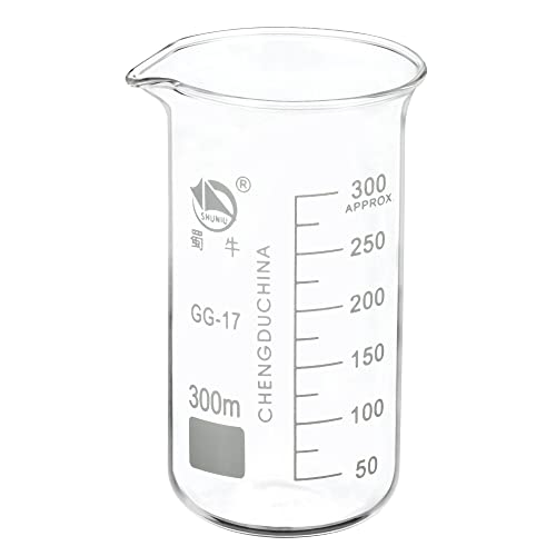 PATIKIL 300ml Tall Form Glass Beaker, 3.3 Borosilicate Glass Graduated Printed Scale Measuring Cups with Spout for Kitchen Lab Liquids Transit Boiling