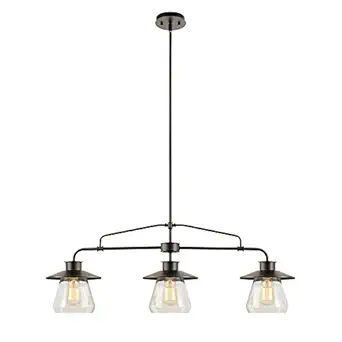 Globe Electric 64845 3 Light Vintage Hanging Island Pendant Light Fixture, Oil Rubbed Bronze Finish with Clear Glass Shades