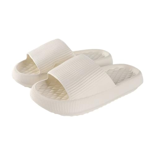 Pillow Slippers for Women and Men Non Slip Quick Drying Shower Slides Bathroom Sandals ，Ultra Cushion ，Thick Sole（Size：44-45，White） 01