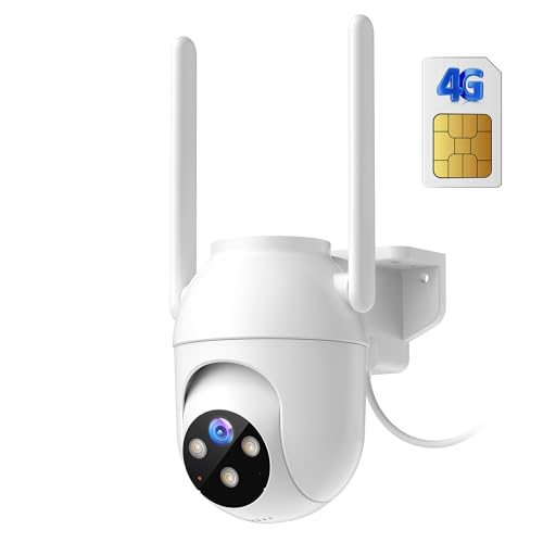 4G LTE Überwachungskamera Aussen mit SIM: 2K HD Überwachungskamera Innen Ohne WLAN - AußEnkamera Nachtsicht Farbe Monitor Alarmanlage Bewegungsmelder - 360° PTZ Outdoor Kamera- Kabelgebunde