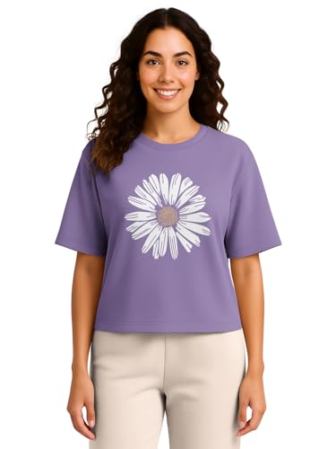 Image of HELLCAT Beige Printed Loose Fit Crew-Neck Crop T-Shirt for Women