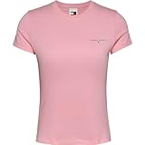 Tommy Jeans Camiseta de Manga Corta Mujer Slim Fit Linear con Cuello Redondo, Rosa (Ballet Pink), M