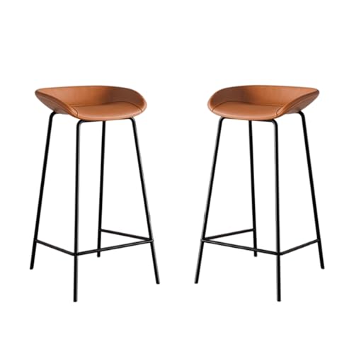 Tabourets de bar de style minimaliste avec assise en cuir orange
