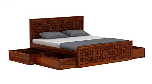 Image of Sheesham Solid Wood Honey Finish Ferguson Hydraulic King Size with Storage Wooden Bed for Beautiful Bedroom Room (King, Walnut)