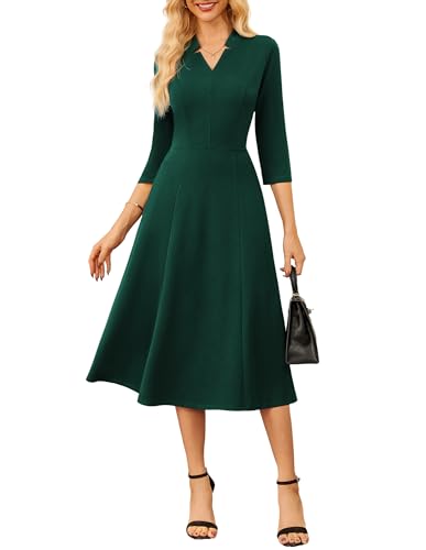 Image of GRACE KARIN Work Dresses for Women 2026,Midi Business Dress,3 /4 Sleeve Classy Fit and Flare Dress with Pocket