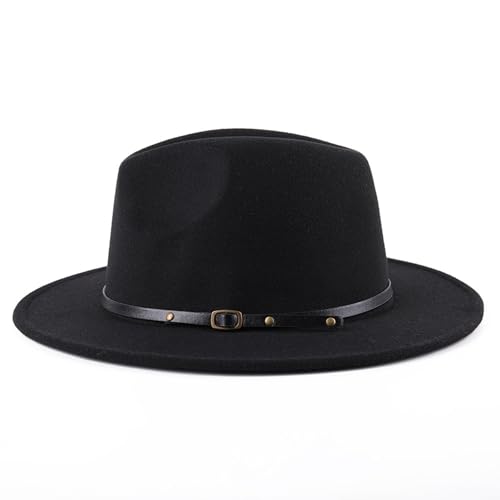 Gorra unisex para hombre y mujer, ajustable, estilo clásico, con hebilla de cinturón de ala ancha, sombrero de fieltro Panamá
