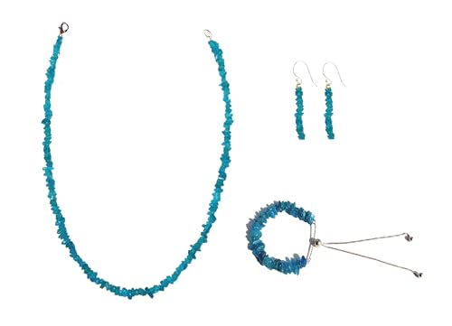 Juego de joyas de plata de ley con apatita de neón sin cortar para coleccionistas de joyería de plata