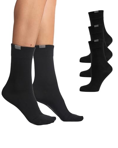 Nur Die 3er Pack Passt Perfekt Socken atmungsaktive Baumwolle einfarbig Komfortbund ohne drückende Naht Damen, schwarz, 39-42