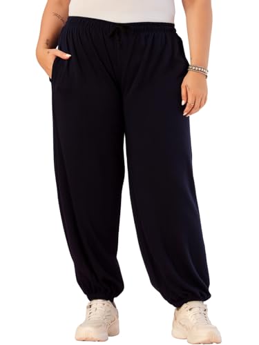 Image of ALZA Women's Cotton Oversized Joggers with Utility Pockets - Loose Fit High Waisted Track Pants for Gym, Yoga & Travel - Lightweight All-Season Lounge Sweatpants