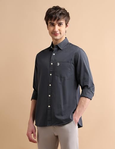 Image of U.S. Polo ASSN. Solid Regular Fit Shirts for Men - 100% Cotton, Full Sleeve Mens Casual Shirts