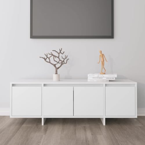 Meuble TV Blanc Moderne 120 cm, Buffet Salle de Séjour avec 4 Portes en Bois d'Ingénierie, Meuble de Rangement pour Téléviseur, Console de Jeu, DVD et...