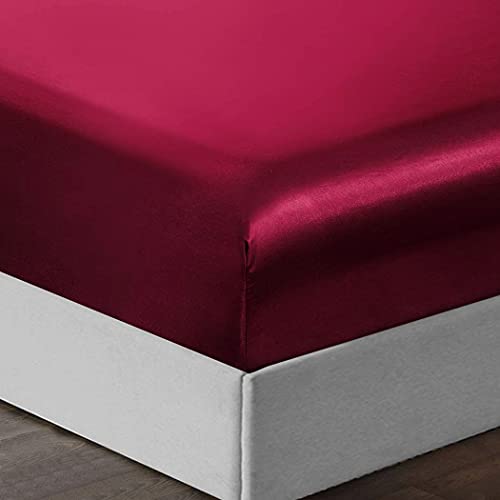 Thmyo Satin Bed Sheet Set,Extra Soft Deep Pocket Silky Satin Sheet Set With 1 Fitted Sheet +1 Flat Sheet + 2 Pillow Cases (4-Piece Wine Red, Queen) #TOP5