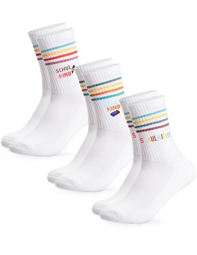 Occulto Jungen & Mädchen Schulkind Tennis Socken 3er Pack (Modell: School) Kinder Tennissocken Schulkind 31-34