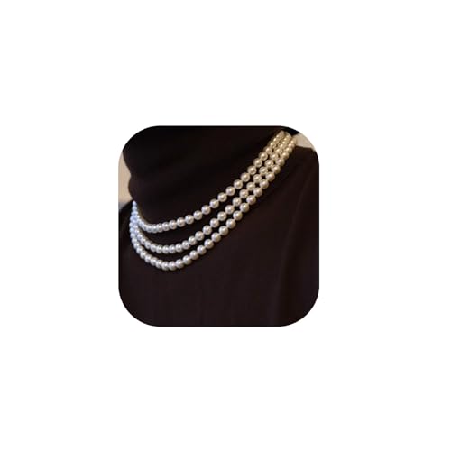 Long Pearl Necklaces for Women,Vintage Elegant Faux White Pearl Multi Strand Layered Beads Necklaces Charm Bridal Wedding Party Prom Choker Necklace 1920s Costume Jewelry