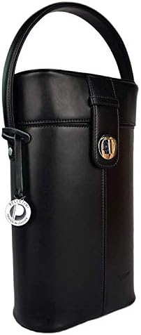 Deluxe Real Leather Wine Carrier Set, Includes Bottle Opener & Dust Bag, Double Wine Bottle Holder, Luxury Genuine Leather Wine Carrier, Wine Bag (Black)