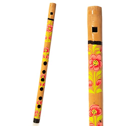 Decorative Traditional Handmade Wooden Bamboo Flute Basuri Indian Musical Instrument for gifting and Decoration (Flower Design-Set of 2) - Image 4