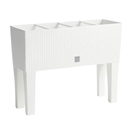 Blumentopf Blumenkasten Blumenkübel Hochbeet Pflanztopf mit Füßen rechteckiger Rattan Bewässerung Wasserstandsanzeiger 4 Farben 2 Größen von rg-vertrieb (600 weiß)