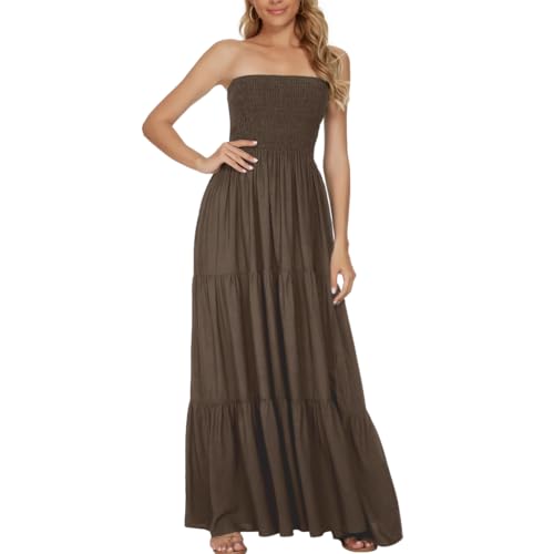 Image of Women's Summer Strapless Tube Top Maxi Dresses Off Shoulder Boho Beach Long Dress