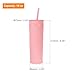 uxcell Skinny Tumbler with Lids and Straws, 16Oz Matte Pink Skinny Tumbler Bulk, Reusable Pastel Acrylic Tumbler, Double Wall Plastic Tumbler for Cold Hot Drinks, Coffee DIY