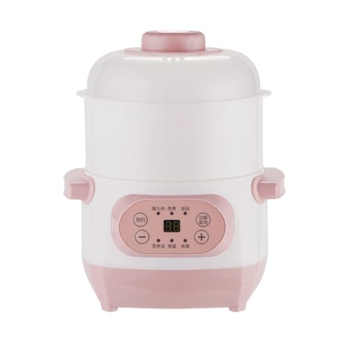 EVREFIN電気シチュー鍋、セラミックスープ鍋、自動予約、簡単調理、寮やオフィス用 (電気シチュー鍋+蒸し器,ピンク)