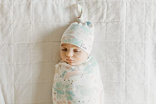 Image of Copper Pearl Baby Beanie Hat Top Knot Stretchy Soft Whimsy