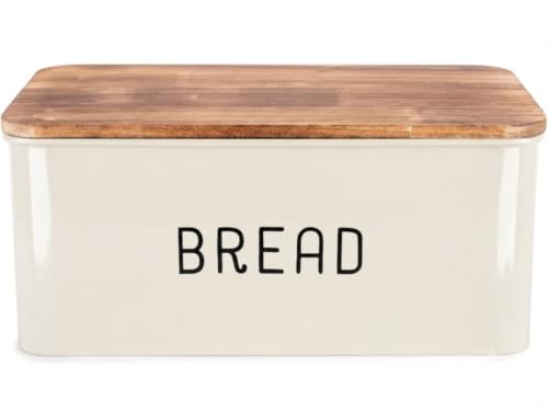 Image of Metal Bread Box Set | Airtight Bread Storange Box For Kitchen Bread Dispenser Food Grade Storage Box with Wooden Lid - 4 litres.
