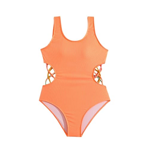 Girls One Piece Swimsuits Ribbed Spaghetti Strap Monokini Solid Bathing Suit for Kids Teens, Beach Sport Swimwear