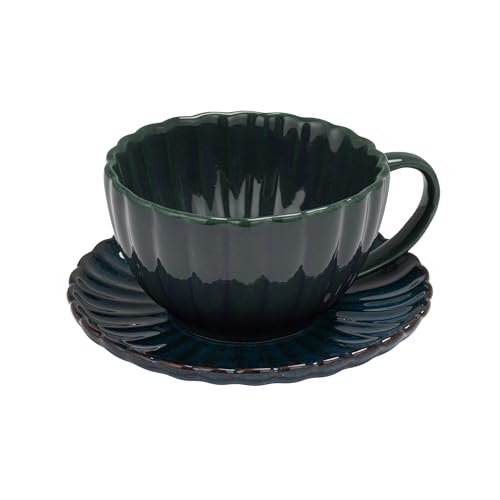 Taza de gres con plato 10 oz azul Creative Co-Op miniatura 1