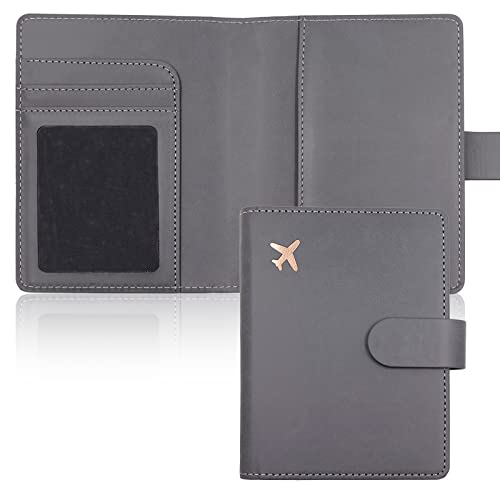 Deziliao Passport Wallet, Gray, Unisex, Faux Leather, Waterproof, Slim, Lightweight, RFID Blocking, 2-in-1 Design, with Document Slots, Credit Card Slots, SIM Card Slots
