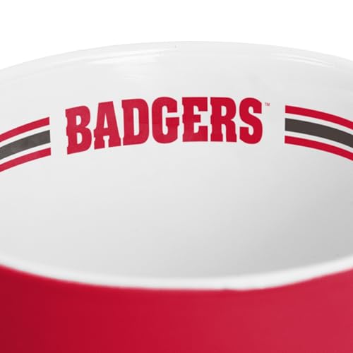 Image of Logo Brands NCAA Wisconsin Badgers 15 oz Stripe Coffee Mug - Vintage Team Logo, Inside Print & Stripes, Microwave & Dishwasher Safe- Great Gift For Fans & Alumni