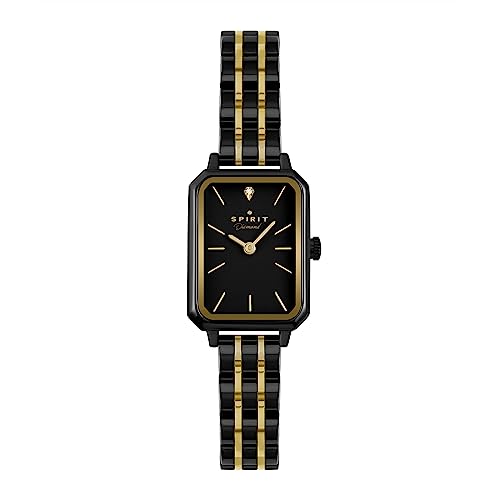 Spirit Reloj analógico de cuarzo para mujer con correa de acero inoxidable SP4002, Negro pulido y oro pálido, Moderno