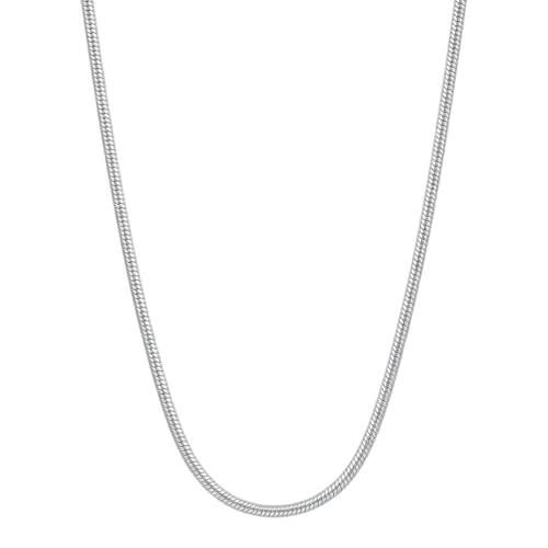 Image of Parnika 925 Pure Sterling Silver Round Snake Chain Necklace for Men & Women | Chandi Chain for Girls & Boys | Italian Style Silver Chain | 16 18 20 24 Inch | 0.9mm 1.1mm 1.3mm
