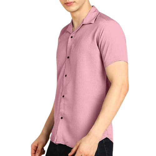 Image of COMBRAIDED Men's Solid Cotton Blend Half Sleeve Shirt - Regular Fit Casual Button-Down Shirt for Office & Travel - Summer & Spring