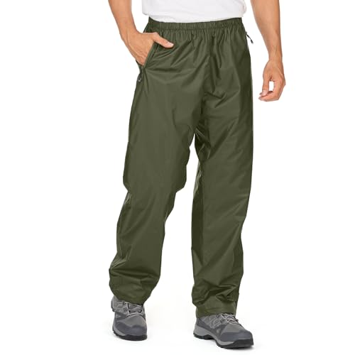 Pantaloni da pioggia da uomo, impermeabili, antivento, per escursionismo, pesca, golf, motociclismo, Verde militare, L