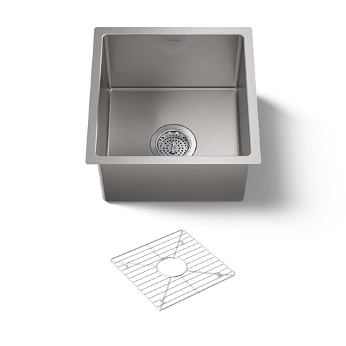 KOHLER Strive® 15" x 15" Undermount Stainless Steel Kitchen Sink with Basin Rack, Kitchen Sinks, K-5287-NA