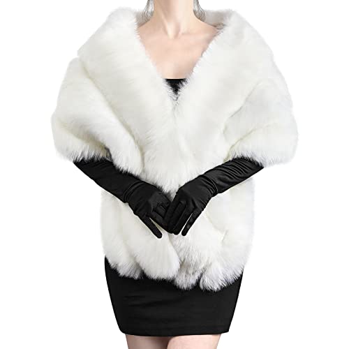Zhanmai 2 Pcs Winter Faux Fur Long Shawl Cloak Stretchy...