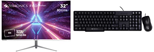 ZEBRONICS Gaming A32FHD LED Curved 165Hz 80cm (32″) 1920×1080 Pixels FHD Resolution Monitor with Display Port + HDMI Dual Input & Wired Keyboard and Mouse Combo