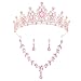 Feltent Pink Tiaras and Crowns Jewelry Set for Women Tiaras Earrings and Necklace for Wedding Rhinestone Crystal Bridal Jewelry Sets for Costume Birthday Party Prom Gifts