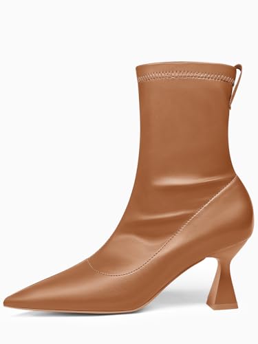 Coutgo Womens Ankle Boots Pointed Toe Low Kitten Heel Side Zipper Office Dress Fall Booties Shoes2