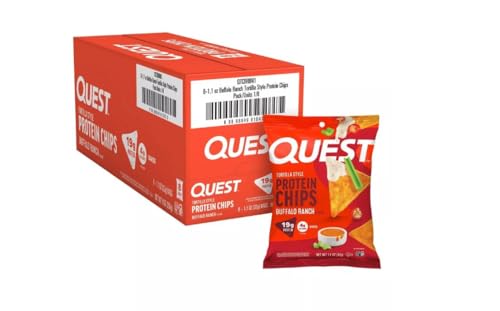 Quest Nutrition Tortilla Style Protein Chips 19g of Protein 4g Net Carbs Gluten Free (Pack of 8 Buffalo Ranch)