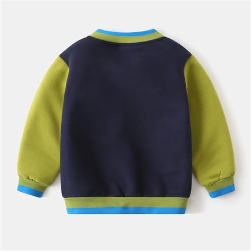 Baby Boys And Girls Color Block Lapel Letter Printed Long Sleeve Fleece Baseball Jacket Thick Zipper Jacket With Pockets2