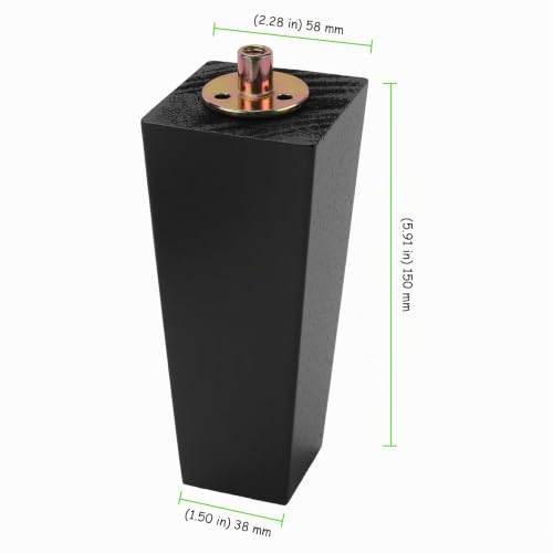 Patas de madera maciza de 15 cm negras para sofá y muebles con accesorios de montaje 3