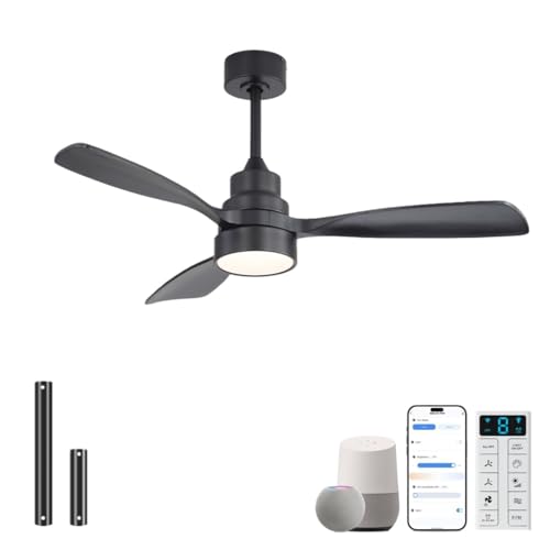 Image of Sofucor 48 Inch Smart Wood Ceiling Fans with Lights, Flush /Downrod Mount