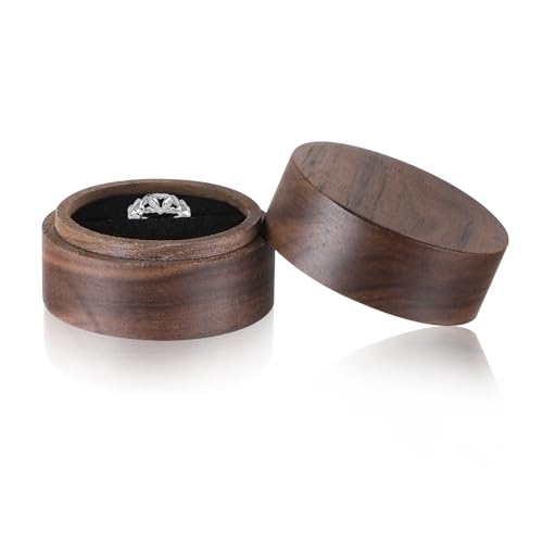 Apausvcm Wooden Ring Box 2 Inch Ring Bearer Box Round Rings Holder for Men Women Mini Unique Rings Jewelry Storage Case for Proposal Wedding Engagement Ceremony Anniversary
