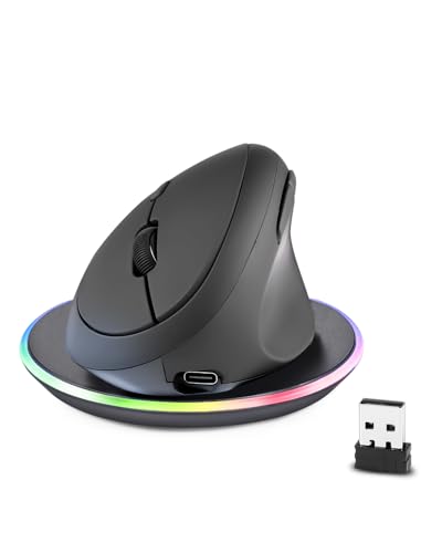Perixx PERIMICE-719RX Wireless 2.4G Rechargeable Ergonomic Mouse - Duo Wired and Cordless Charging Feature - Wireless Charger Included - Black