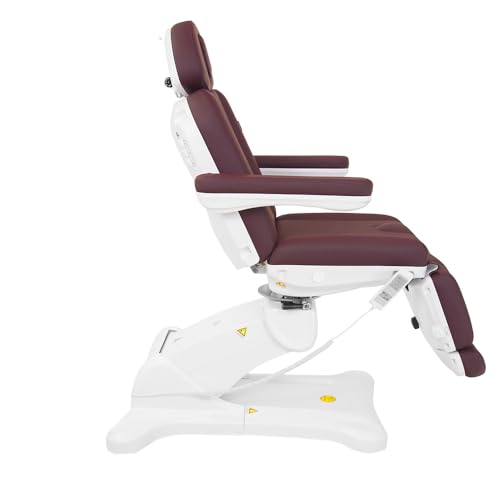 Image of SKINACT Malibu Electric Medical Spa Facial Treatment Chair /Table with 240 Swivel Base, Adjustable Backrest, Leg Rest and Wired Hand Remote Control (Wine)