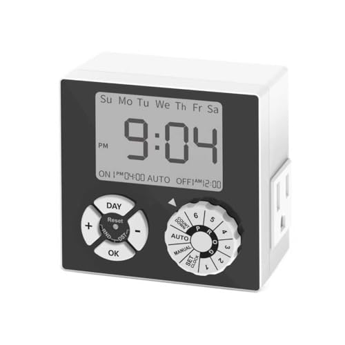 TiFFCOFiO Indoor Mechanical Outlet Timer 3 Prong Timers for Electrical Outlets 24-Hour Programmable Plug in Light Timer ETL Listed (Digital 1 Pack)