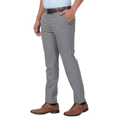Image of Raymond Men's Mid Rise Slim Fit Checks Pattern Polyester Blend Pleated Formal Trouser