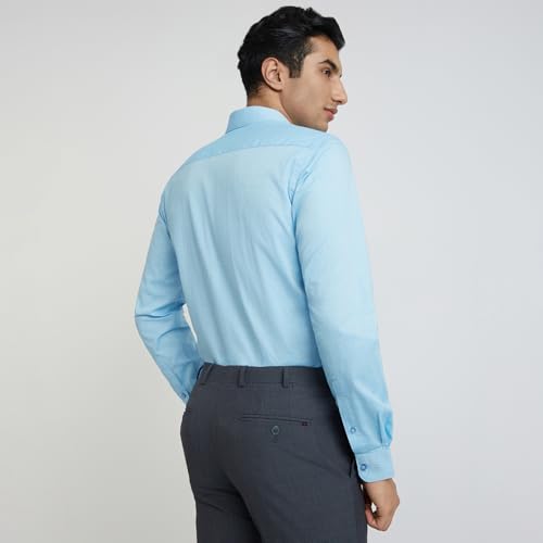 Image of Raymond Men Slim Fit Structure Pattern Pure Cotton Semi Cutaway Collar Full Sleeve Formal Shirt